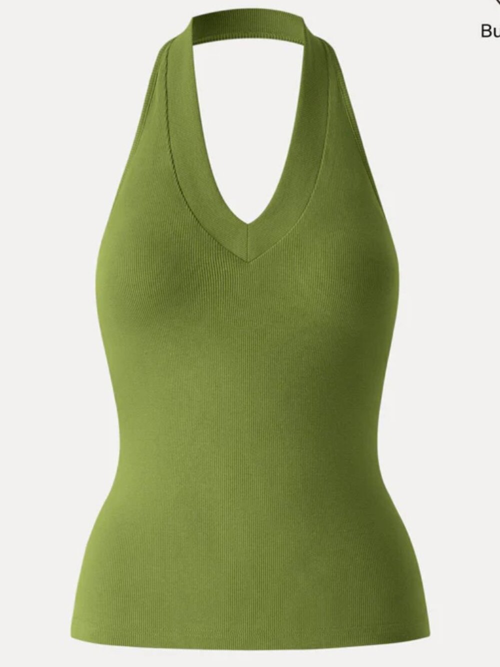 OGL Peridot Green Halter V-neck Built In Bra Brami Top Size Small NWT